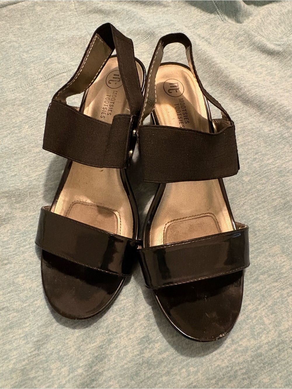 Mootsies Tootsies Black Patent Slingback Sandals with Elastic Strap